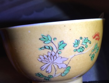 A Chinese famille verte caf&eacute; au lait ground cup and saucer, Kangxi
