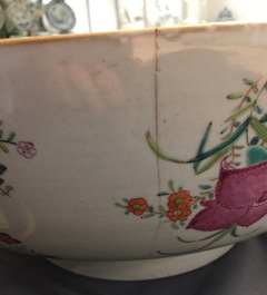 A massive Chinese famille rose export porcelain bowl with flowers, Qianlong, 18th C.