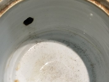 A Chinese blue and white on caf&eacute; au lait ground teapot and cover, Kangxi