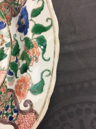 A Chinese famille verte dish with a war scene, Kangxi