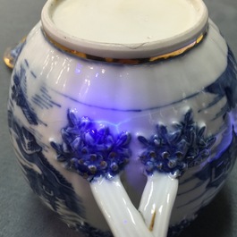 A Chinese blue, white and gilt part tea service with landscapes, Qianlong, 18th C.