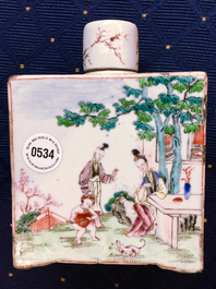 A fine square Chinese famille rose tea caddy and cover, Qianlong, 18th C.
