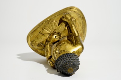 Un mod&egrave;le de Bouddha en bronze dor&eacute;, Chine, 18/19&egrave;me