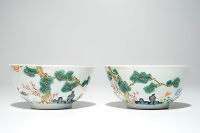 A pair of Chinese famille rose bowls, Guangxu mark, 20th C.