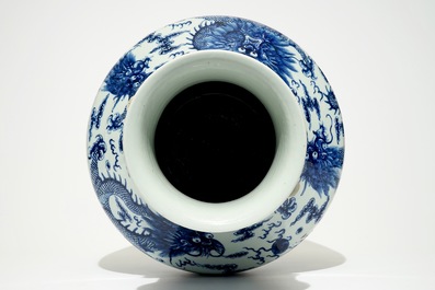 A large Chinese blue and white "dragon" hu vase, 19th C.