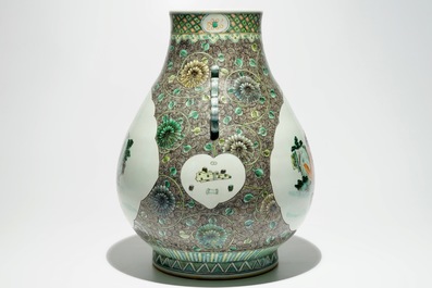 A large Chinese famille verte "HeHe Er Xian" hu vase, 19/20th C.
