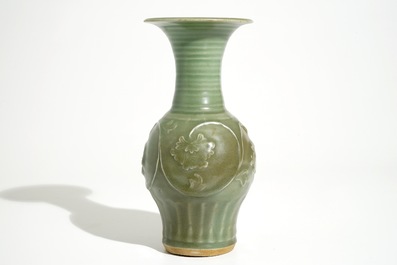A Chinese Longquan celadon "peony" vase, late Song or Ming