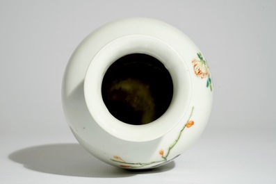 A Chinese famille rose lantern-shaped vase, Hongxian mark and poss. of the period, early 20th C.