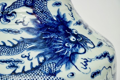 A large Chinese blue and white "dragon" hu vase, 19th C.