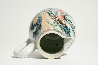 A fine Chinese famille rose milk jug and a cup and saucer, Yongzheng/Qianlong