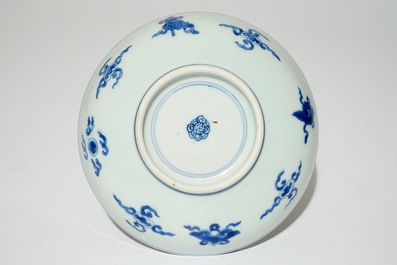 A Chinese blue and white plate with flying cranes, Kangxi