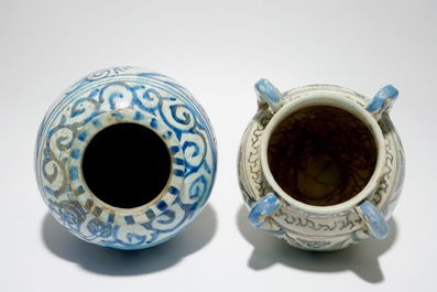 Two interesting Islamic fritware pottery vases, prob. Syria, 18th C.