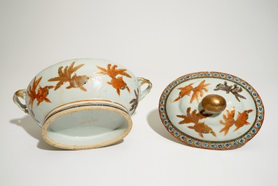 A Chinese Canton iron-red "goldfish" tureen, 19th C.