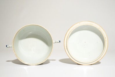 A Chinese blue and white covered bowl with ears, Kangxi