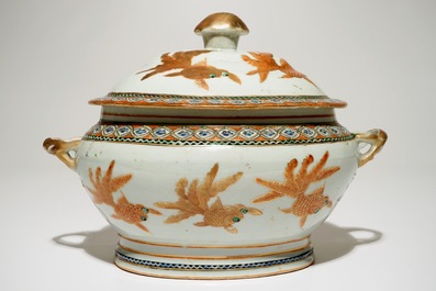 A Chinese Canton iron-red "goldfish" tureen, 19th C.