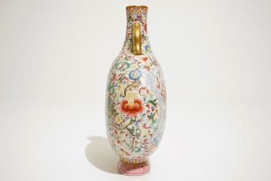 A Chinese famille rose "dragon" moonflask, 20th C.