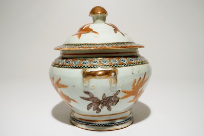 A Chinese Canton iron-red "goldfish" tureen, 19th C.