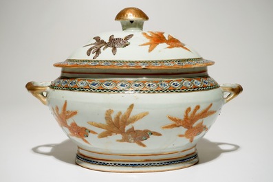 A Chinese Canton iron-red "goldfish" tureen, 19th C.
