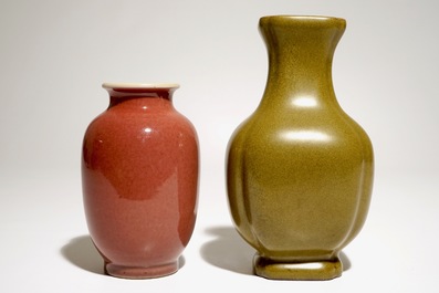 A Chinese tea-dust-glazed vase and a liver-red glazed vase, 20th C.