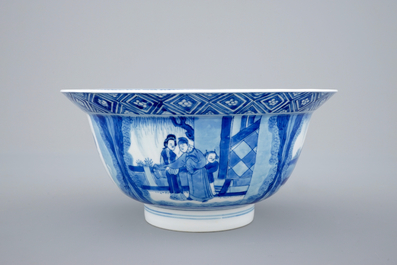 Een blauw-witte Chinese klapmuts kom, Kangxi merk en periode