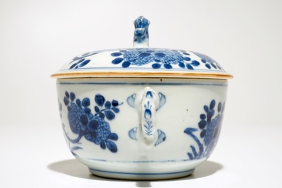 A Chinese blue and white covered bowl with ears, Kangxi