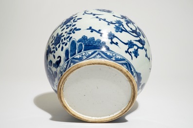 A Chinese blue and white baluster-shaped "phenix" jar with shou symbols, 19th C.
