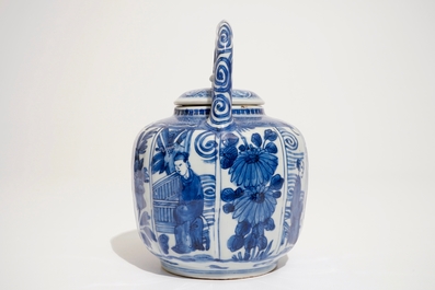 Een Chinese blauw-witte kraak wijnpot met deksel, Ming, Wanli