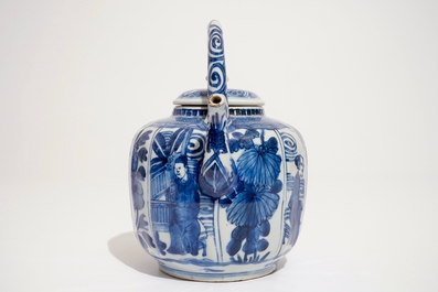 Een Chinese blauw-witte kraak wijnpot met deksel, Ming, Wanli