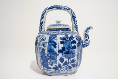 Een Chinese blauw-witte kraak wijnpot met deksel, Ming, Wanli