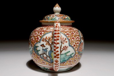A Chinese Dutch-decorated Amsterdams bont teapot, 18th C.