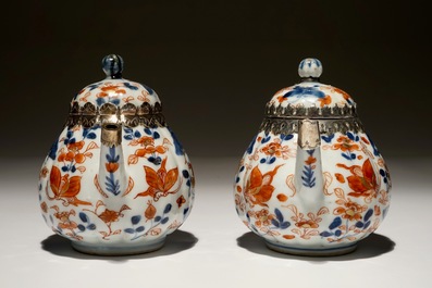 A pair of Chinese silver-mounted gilt Imari-style teapots and covers, Kangxi