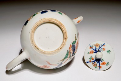 A Chinese bullet-shaped verte-imari floral teapot, Kangxi