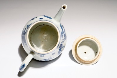 A Chinese blue and white "buffalo riding" teapot, Yongzheng