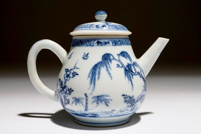 A Chinese blue and white "buffalo riding" teapot, Yongzheng