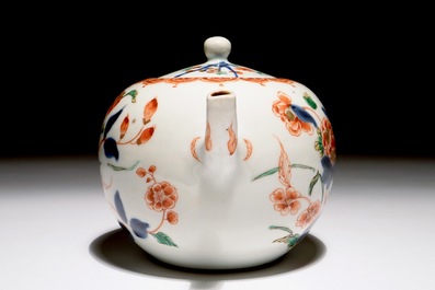 A Chinese bullet-shaped verte-imari floral teapot, Kangxi