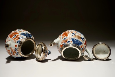 A pair of Chinese silver-mounted gilt Imari-style teapots and covers, Kangxi