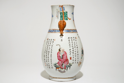 A fine Chinese famille rose hu vase with "Wu Shuang Pu", 19th C.