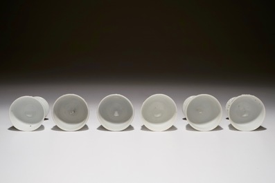 Six Chinese blanc de Chine stem cups with applied floral sprigs, 18/19th C.