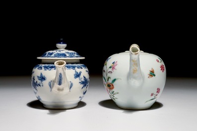 Two Chinese teapots and covers in blue and white and famille rose, Qianlong