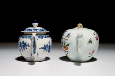 Two Chinese teapots and covers in blue and white and famille rose, Qianlong