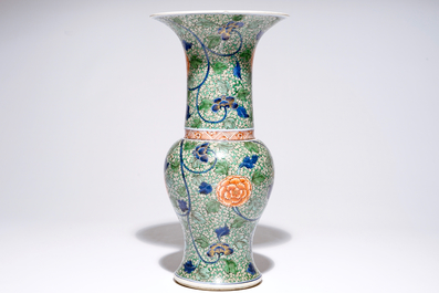 A Chinese famille verte yenyen vase with floral design, Kangxi