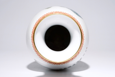 A Chinese polychrome vase with landscape and calligraphy design, 20th C.