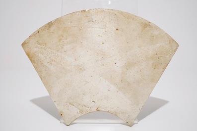 A Chinese blue and white tulipiere and a fan-shaped plaque, 19th C.