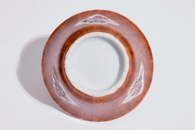 A Chinese famille rose faux-bois cup and saucer, Qianlong