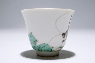 A Chinese famille rose grasshopper cup, Tongzhi mark, 19/20th C.