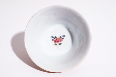 A Chinese famille rose faux-bois cup and saucer, Qianlong