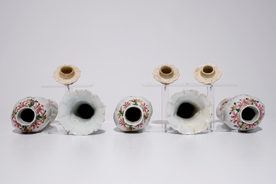 A five-piece Chinese famille rose garniture with floral design, Qianlong