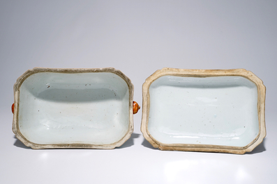 Une terrine sur son support en porcelaine de Chine famille rose, Qianlong