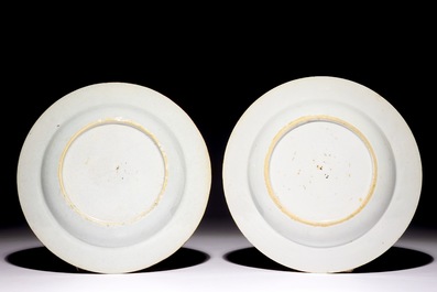 A pair of Chinese famille rose quail plates, Yongzheng