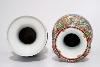 Two tall Chinese famille rose vases, incl. a rare Canton example, 19th C.